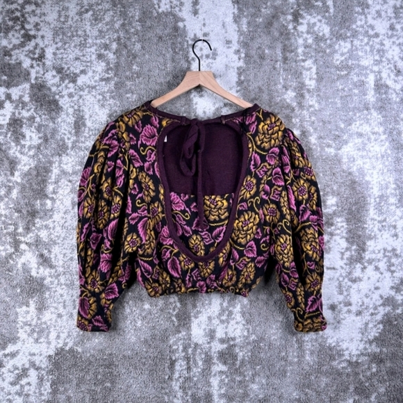 Free People No Ordinary Top Floral Jacquard Cropped Sweater - Picture 5 of 8